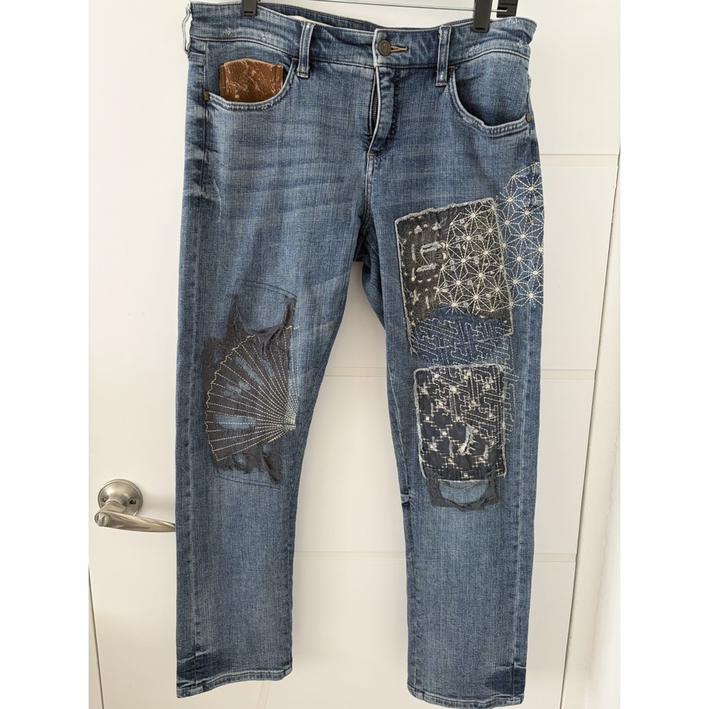 Pilcro and the Letterpress Stet Jeans Womens 34 Sashiko Boro Patchwork Blue 3006